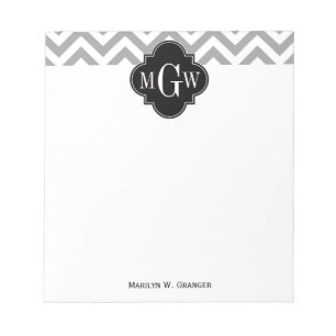 Dk Gray Lg Chevron Black Quatrefoil 3 Monogram Notitieblok