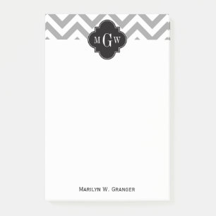 Dk Gray Lg Chevron Black Quatrefoil 3 Monogram Post-it® Notes