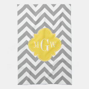 Dk Gray Lg Chevron Pineapple Quatrefoil 3 Monogram Theedoek