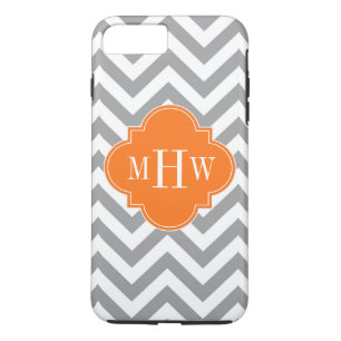 Dk Gray Lg Chevron Pumpkin Quatrefoil 3 Monogram iPhone 8 Plus / 7 Plus Hoesje