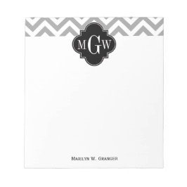 Dk Gray Lg Chevron Zwart Quatrefoil 3 Monogram Notitieblok