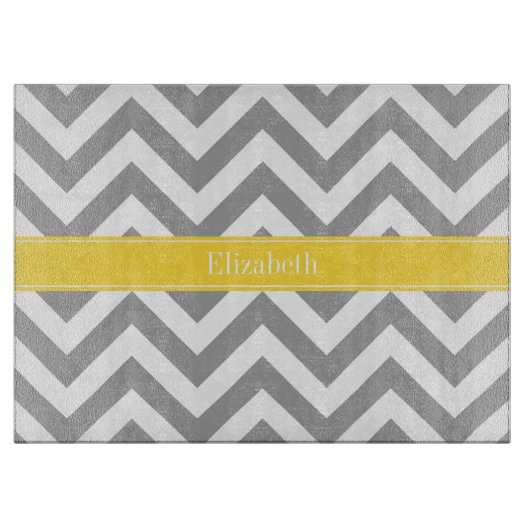 Dk Gray White LG Chevron Pineapple Naam Monogram Snijplank (Voorkant)