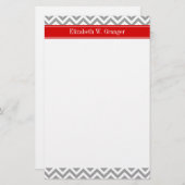 Dk Gray White LG Chevron Red Name Monogram Briefpapier (Voorkant / Achterkant)