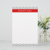 Dk Gray White LG Chevron Red Name Monogram Briefpapier (Staand voorkant)