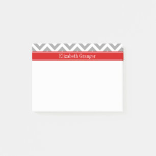 Dk Gray White LG Chevron Red Name Monogram Post-it® Notes