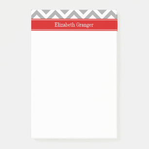 Dk Gray White LG Chevron Red Name Monogram Post-it® Notes