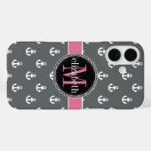 Dk Gray White Pink Ship Anchors Monogram Case-Mate iPhone Case (Achterkant (horizontaal))