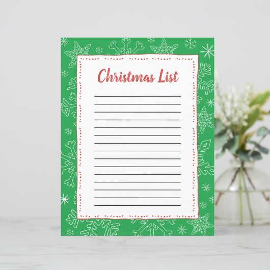 Dk Green Snowflake Kerstmis BG Santa Wish List (Staand voorkant)