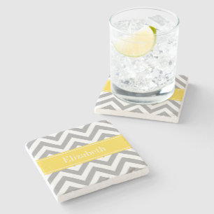 Dk Grijs Wit LG Chevron Ananas Naam Monogram Stenen Onderzetter