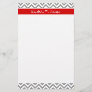 Dk Grijs Wit LG Chevron Rood Naam Monogram Briefpapier