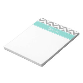 Dk Grijs Wit LG Chevron Turquoise Naam Monogram Notitieblok