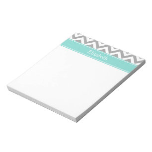 Dk Grijs Wit LG Chevron Turquoise Naam Monogram Notitieblok
