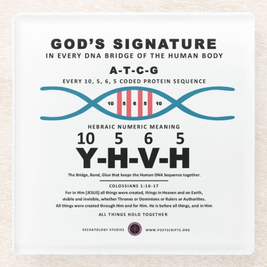 DNA-YHVH-code Glazen Onderzetter (Voorkant)