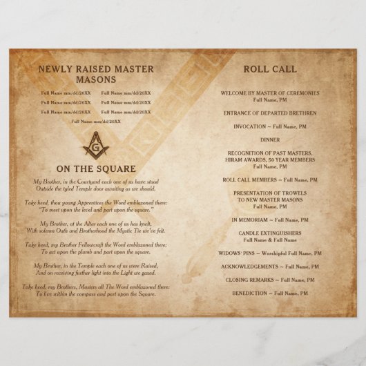 do-it-yourself Masonic Programme Modèle Freemason (Dos)