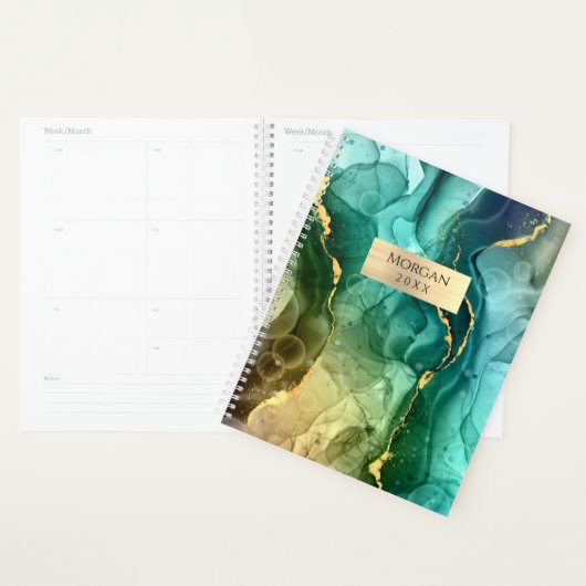 do-it-yourself Nom/Date Turquoise/Encre d'or Abstr (Devant avec enveloppe)