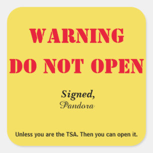 "Do Not Open" Bagage Vierkante Sticker