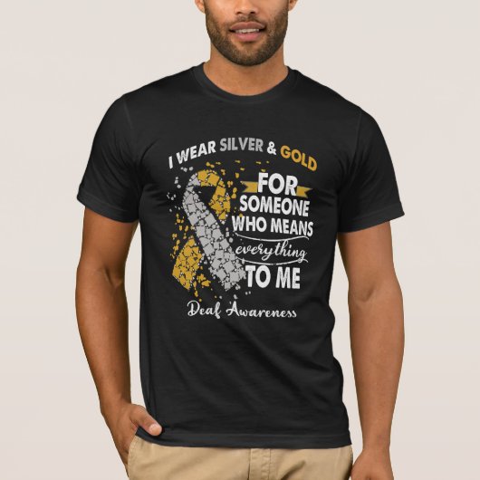 Doaf Awareness Warrior Support Silver&Gold Ribbon T-shirt (Voorkant)