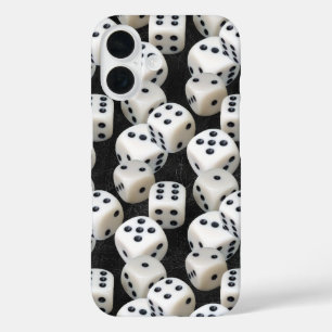 dobbelsteen op zwart leer iPhone 16 hoesje