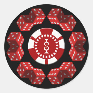 DOBBELSTENEN EN POKER CHIP RONDE STICKER