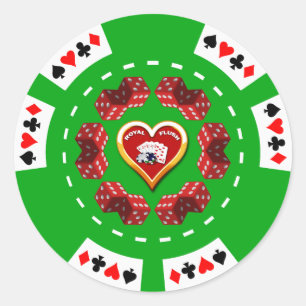 DOBBELSTENEN EN ROYAL FLUSH POKER CHIP RONDE STICKER
