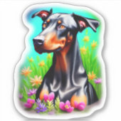 Doberman avec autocollant de fleurs (Devant)