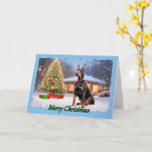 Doberman avec une carte de Noël Arbre (Fleur jaune)