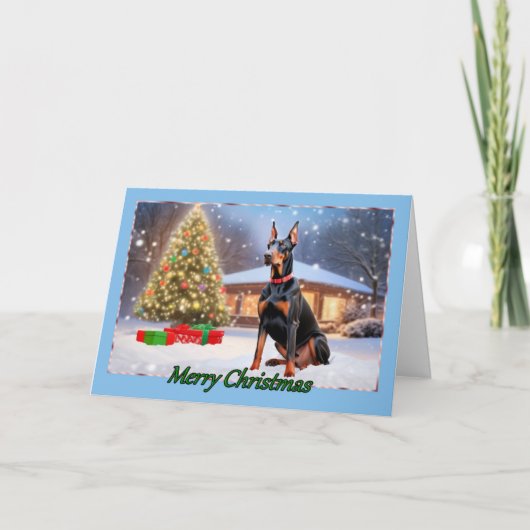 Doberman avec une carte de Noël Arbre (Devant)