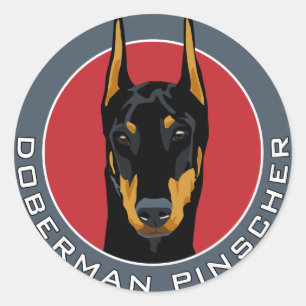 Doberman Badge, zwart met rood Ronde Sticker