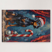 Doberman Balancing Act Christmas Candy Cane Hat Legpuzzel (Horizontaal)
