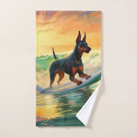 Doberman Beach Surf Peinture (Serviette à main)