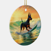 Doberman Beach Surfing Schilderij Keramisch Ornament (Rechts)