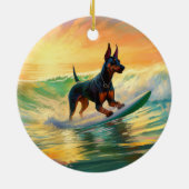 Doberman Beach Surfing Schilderij Keramisch Ornament (Achterkant)
