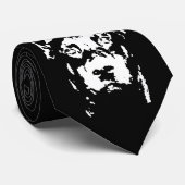 Doberman Black & White Pop Art Dog Face Stropdas (Opgerold)