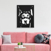 Doberman Black & White Wrapped Canvas afdrukken (Insitu (Woonkamer))