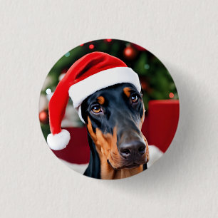 Doberman Christmas Ronde Button 3,2 Cm