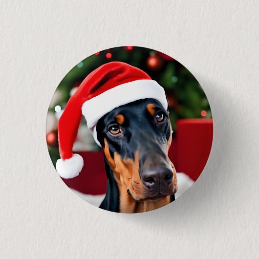 Doberman Christmas Ronde Button 3,2 Cm (Voorkant)