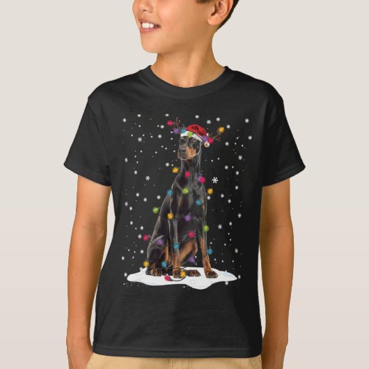 Doberman Christmas Tree Light Pajama Doberman Dog T-shirt (Voorkant)