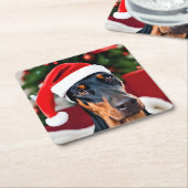 Doberman Christmas Vierkante Kartonnen Onderzetter (Schuin)