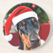 Doberman Christmas Zandsteen Onderzetter (Voorkant)