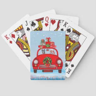 Doberman Dog in auto met kerstman Pokerkaarten