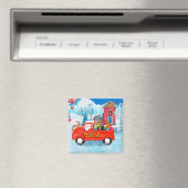 Doberman Dog in kerstcadeauwagen Magneet (Insitu (Vaatwasser))