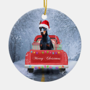 Doberman Dog in sneeuw, met Kerstmis Keramisch Ornament