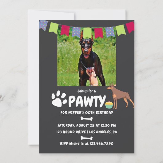 Doberman Dog invitation photo anniversaire (Devant)