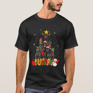 Doberman Dog kerstboomverlichting Funny Xmas Paja T-shirt