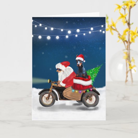 Doberman Dog-kerstkerstkerstman Kaart (Gele Bloem)