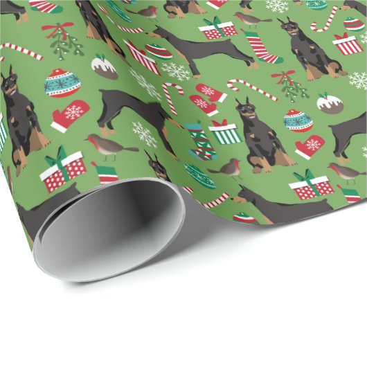 Doberman Dog Kerstmis Cadeaupapier (Rol Hoek)