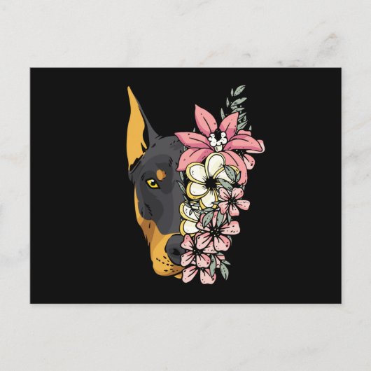 Doberman Dog met bloemen Briefkaart (Voorkant)