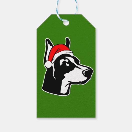 Doberman Dog met kerstkerstkerstkerstkerstkerstker Cadeaulabel (Voorkant)
