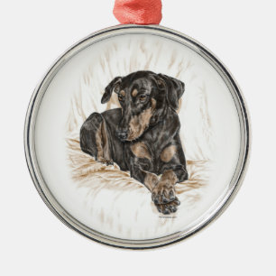 Doberman Dog Natural Ears Metalen Ornament