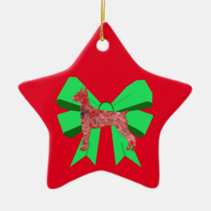 Doberman Dog Silhouette Green Bow Kerstmis Keramisch Ornament